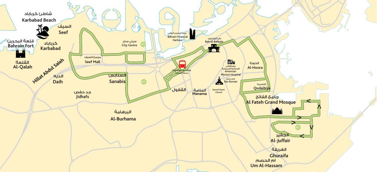 نقشہ کے شہر کے مرکز بحرین